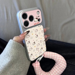 Phim Hoạt Hình Màu Hồng Sọc KT Mèo Trường Hợp Điện Thoại Cho iPhone 17 16 15 14 13 12 11 Pro Max X Xr Xs Max