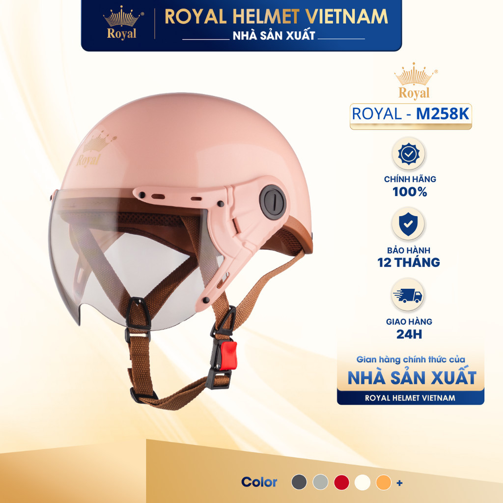 [NHÀ SẢN XUẤT] Mũ Bảo Hiểm 1/2 Nữa Đầu Royal M258 Kính Trà, M258K Nón Bảo Hiểm Sơn Thời Trang Nam Nữ