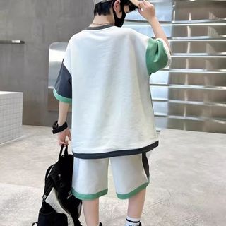 Set đồ bé trai thể thao – áo thun tay ngắn phối màu + quần short nhanh khô mùa hè