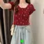 Áo Thun Nữ Tay Ngắn Thêu Hoa Ren Mỏng, Phong Cách INS Mới