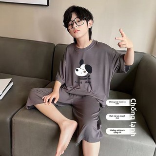 Bộ đồ ngủ cho bé trai – Vải lụa lạnh mát, áo tay ngắn + quần lửng thoáng khí mặc ở nhà
