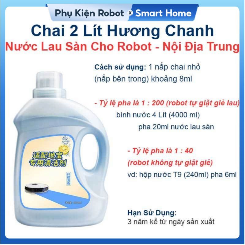 Nước Lau Sàn Nhà Cao Cấp Cho Robot Hút Bụi Lau Nhà Mùi Hoa Chuông Xanh, Hoa Chanh & Hương Tự Nhiên, Hàng Nội Địa Trung