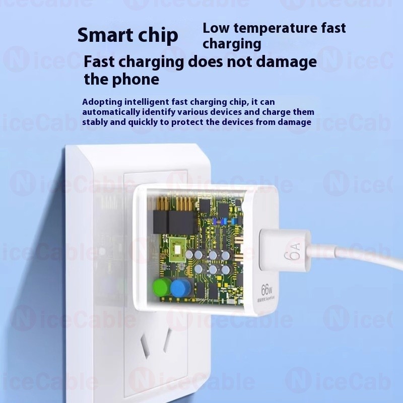 Bộ sạc nhanh chính hãng 66W đầu cắm US 1 cổng USB, adapter tường kèm cáp dữ liệu 6A cho điện thoại/máy tính bảng