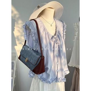 Áo sơ mi ren tím ngọt ngào dành cho bé gái mùa hè, thiết kế không tay phối ren xếp ly rời, kích thước lớn, phong cách Nhật Bản nữ tính