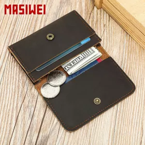 SASIWEI Crazy Horse Leather Retro Card Holder Siêu Mỏng Mini Clutch Ví Đựng Tiền Xu Du Lịch Di Động Ví Di Động260413