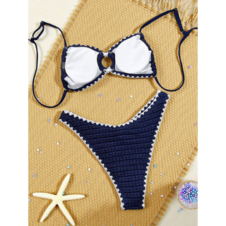 Đồ bơi nữ Dây hải quân Nhẫn trắng Hai mảnh Bikini Đồ bơi