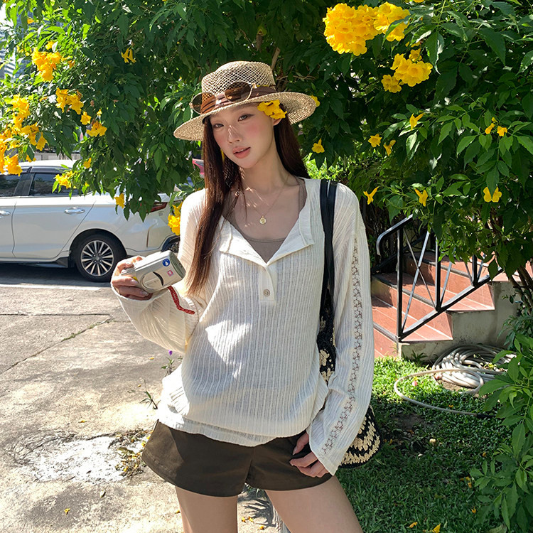 SUXI Áo Thun Dài Tay Phong Cách Hàn Quốc Màu Trơn Nhẹ Nhàng Cho Mùa Hè 260415