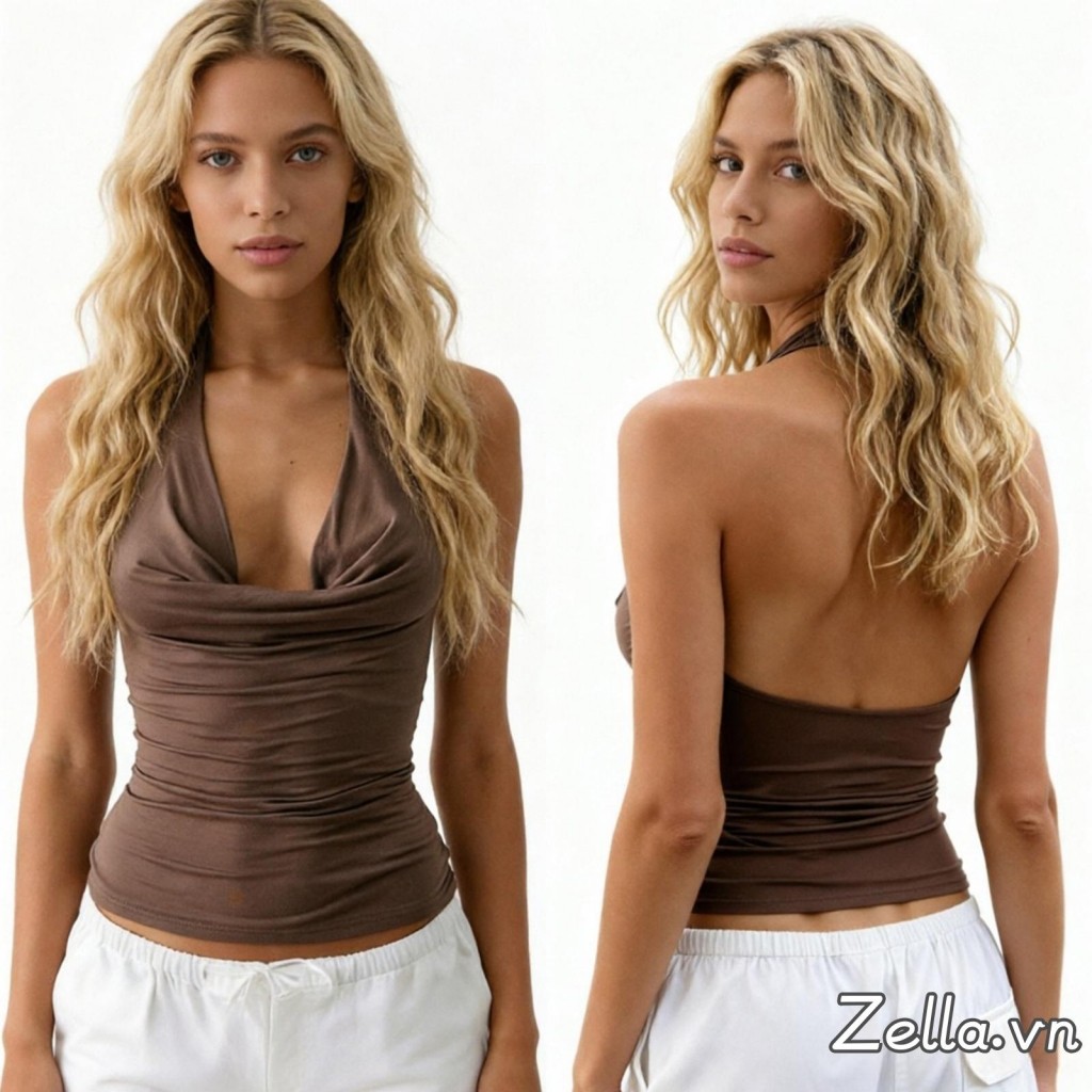 Áo ba lỗ cổ cowl nữ summer, slim fit, thiết kế hở lưng thời trang