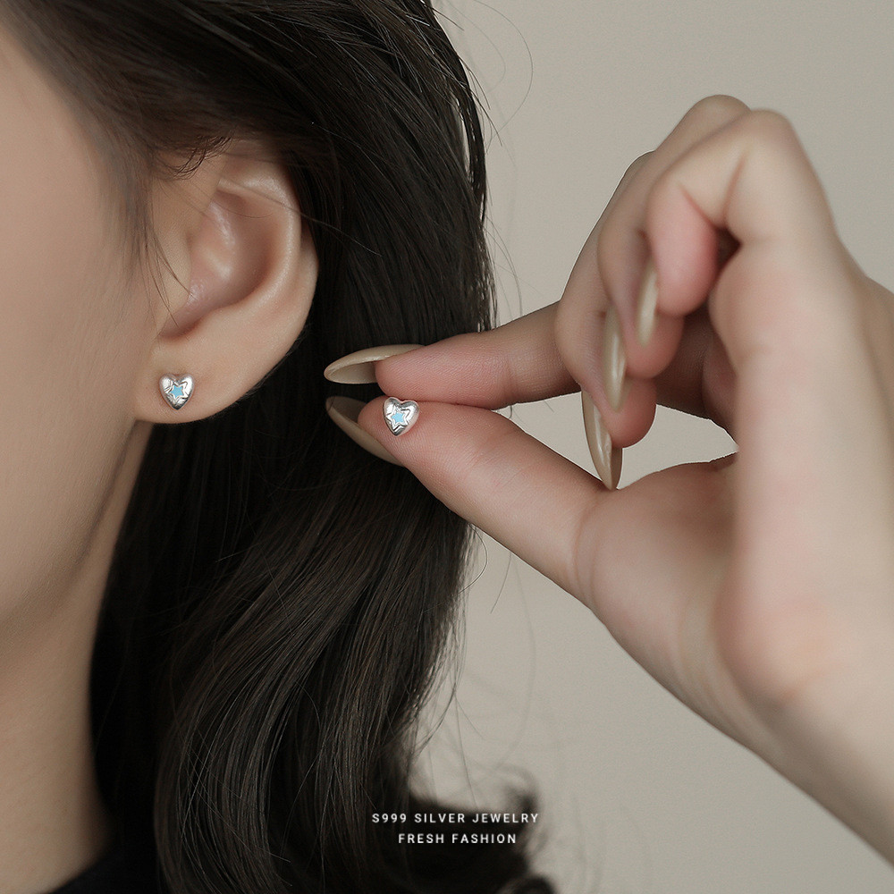 Bông tai hình trái tim từ bạc nguyên chất S999, thiết kế thời trang và tinh tế