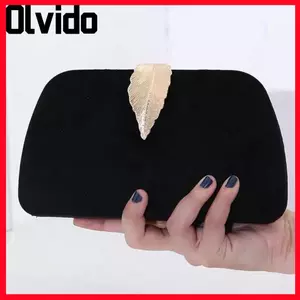 OLVIDO Bữa tối trang trọng, Túi ly hợp buổi tối nhung đen, Ví thiết kế sang trọng cổ điển dành cho nữ