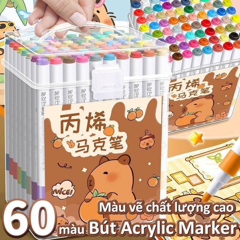 Hộp bút acrylic marker 60 màu – Bộ vẽ tranh toàn diện, phù hợp sáng tác trên mọi bề mặt.