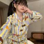 Bộ đồ ngủ Cotton nữ họa tiết đám mây hoạt hình ngọt ngào, phù hợp mùa xuân thu, phong cách học đường, tiện lợi khi ở nhà hay ra ngoài.