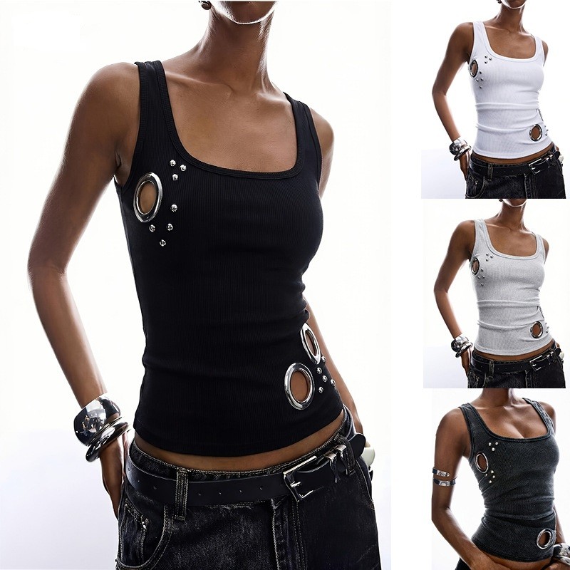 Mùa Hè 2026 Áo Tank TopStyle Y2KPunk Với Họa Tiết Kim Loại