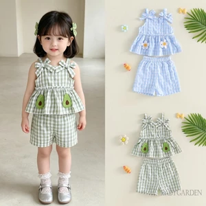 6M-4Y Bé Gái Mùa Hè Bộ Hoa / Bơ Thêu Kẻ Sọc Nơ Áo Bể Không Tay Áo Co Giãn Eo Quần Short