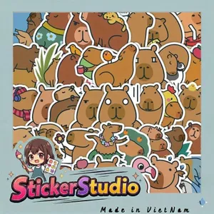 Set 60 Sticker Capybara Nhà Ngoại Giao Cute Chống Nước Dán Laptop Vali Sổ Tay