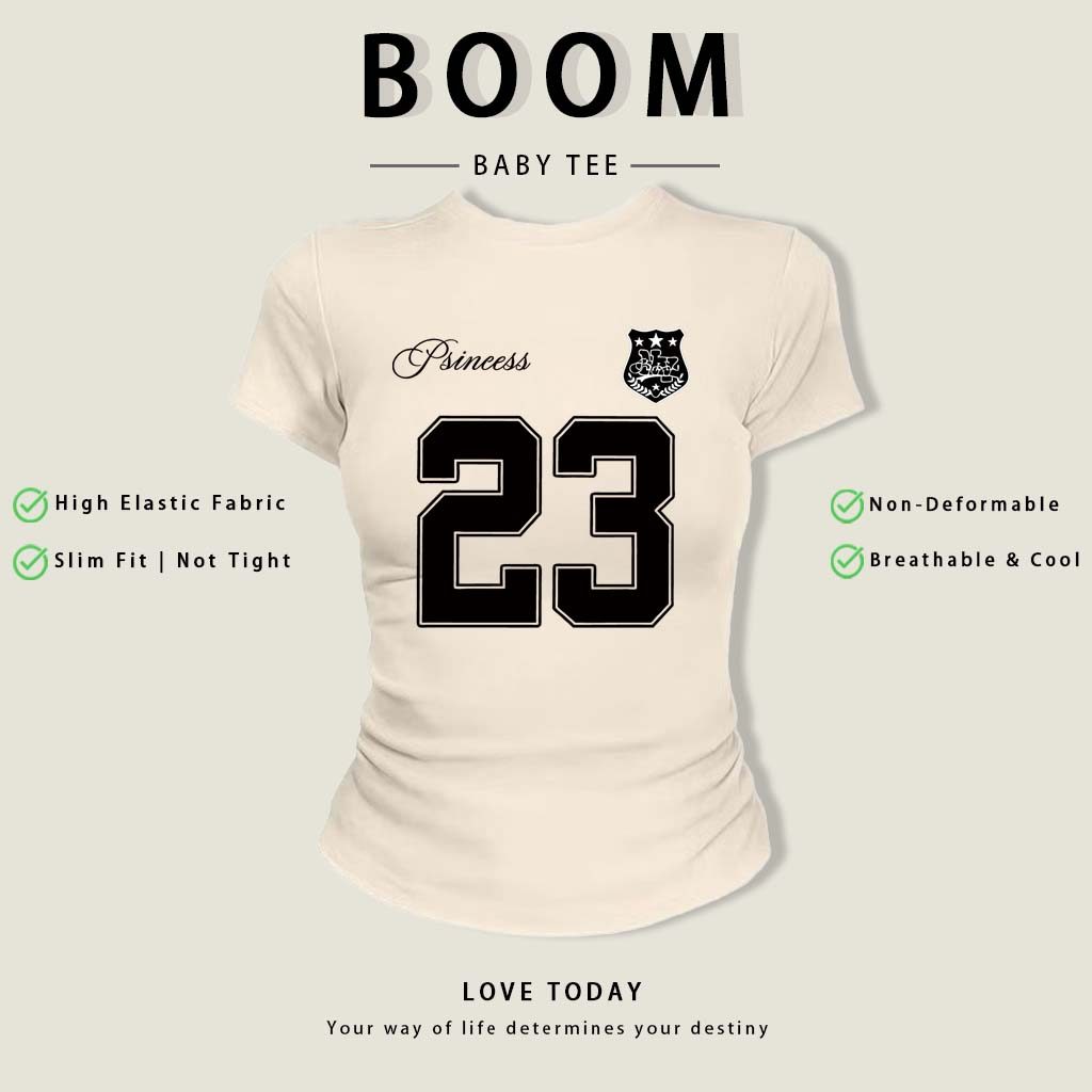 BOOM Áo Baby Tee Nữ Cotton Ôm Body-Áo Thun Ngắn Tay Y2K In Hình PhongCách Mùa Hè, Cổ Tròn Hàng Đầucách hàn quốc phongW70