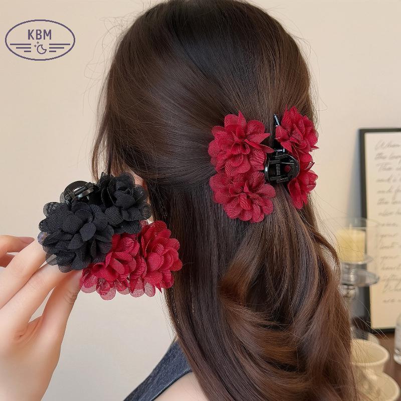 Kẹp Tóc Thanh Lịch Hình Đuôi Ngựa, Vải Thời Trang Họa Tiết Hoa Hồng - Phụ Kiện Tóc Sang Trọng FSSG