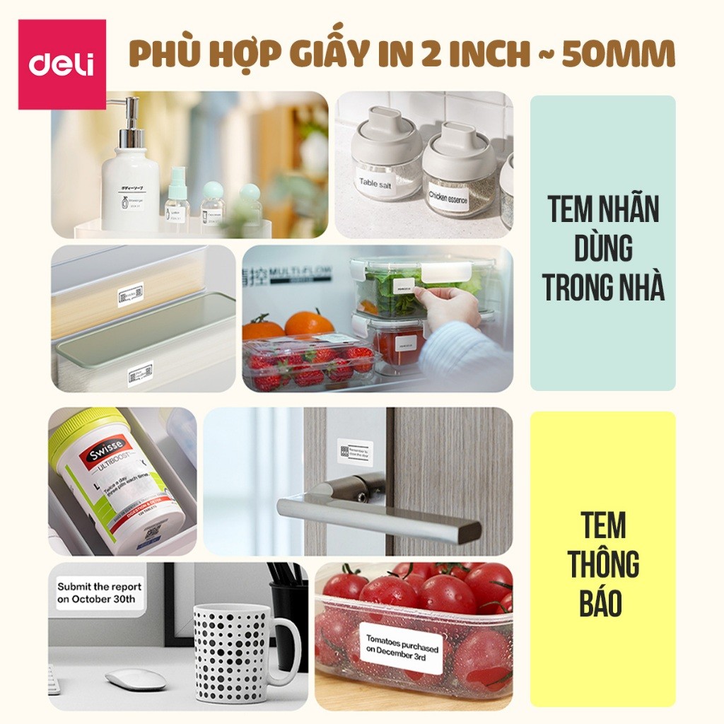 Máy In Nhãn Mini DELI ES441 Máy In Nhiệt Cầm Tay, Kết Nối Bluetooth, Tem Nhãn QRCode, Mã Vạch, Sticker