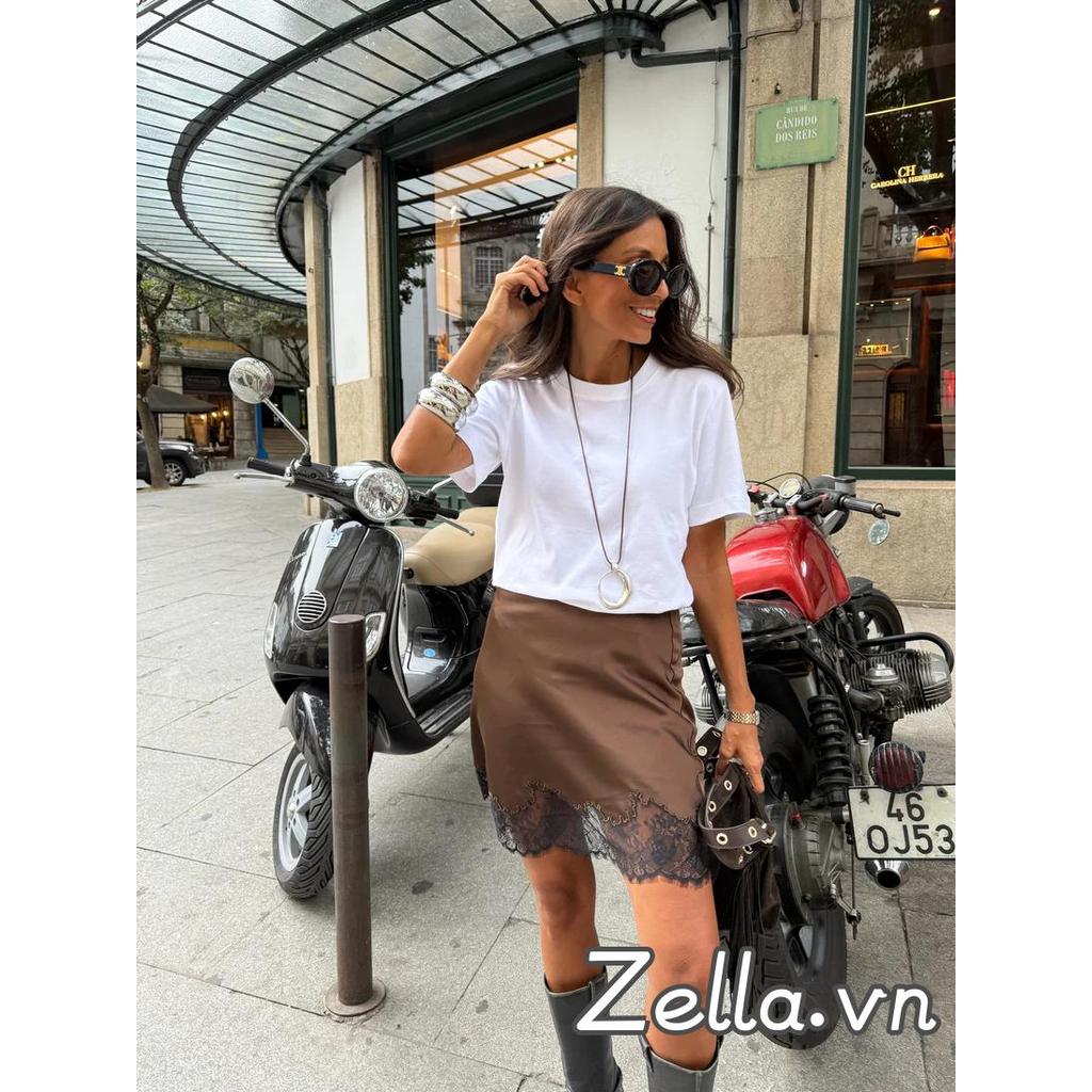 Váy Mini tỉa ren nữ Váy Satin cổ thấp Váy mùa hè thông thường