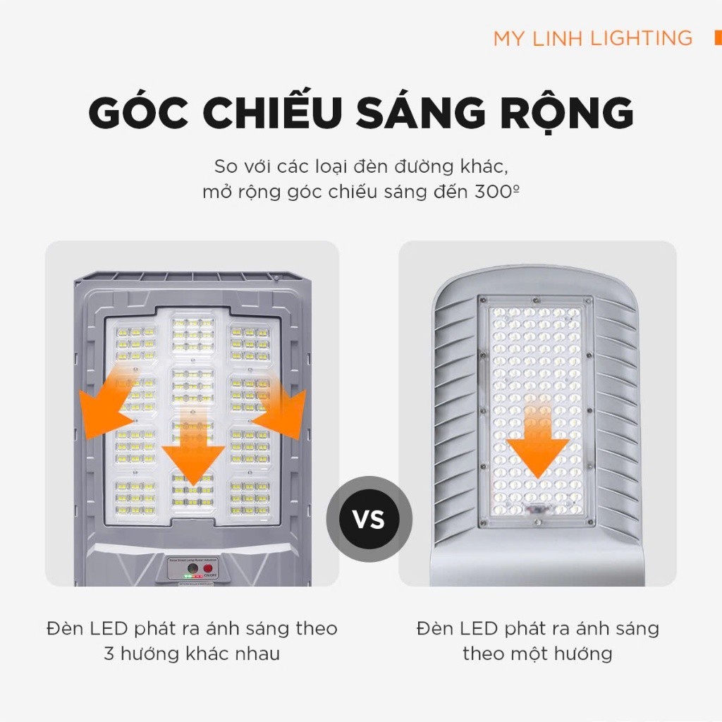 Đèn năng lượng mặt trời liền thể Solar Mỹ Linh 400W, 500W cảm biến chuyển động, điều khiển từ xa