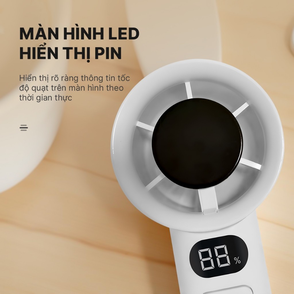 Quạt cầm tay mini M11 siêu mát, quạt tích điện tiện lợi, màn hình LED 120 cấp độ gió, pin 1800mAh