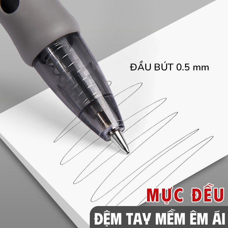 Bút gel ngòi 0.5mm cao cấp, mực đen - Bút bi nước dung lượng lớn, viết đều nét phù hợp học sinh