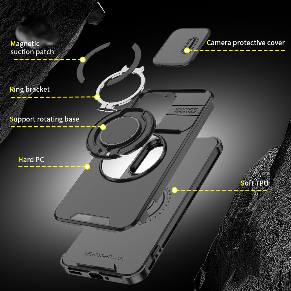 PC + TPU Trượt Ống Kính Cửa Sổ Xoay Từ Đứng Ốp Lưng Điện Thoại Oppo Reno 14 13 Pro 14F 13F A80 A60 A40 A5X A5 Pro A3X A3 5G 4G Chống Sốc Chống Bụi