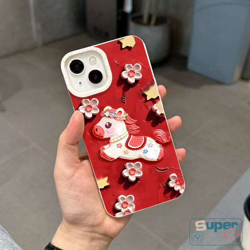 Ốp Lưng Tương Thích Cho IPhone 17 16 15 13 11 14 12 Pro Max XR Air 7Plus 6 7 14 6s 15 16 8 Plus X XS Max SE 2020 Hoạt Hình Thời Trang Ngựa Dễ Thương Kỳ Lân Thỏi Hoa May Mắn