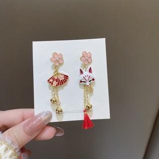 Bông tai hoạt hình cáo trắng thời trang, thiết kế bất đối xứng