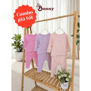 Bộ quần áo dài tay cổ trụ bé gái cao cấp Bunnybaby chất tăm Hàn mềm mịn size 3-24 tháng
