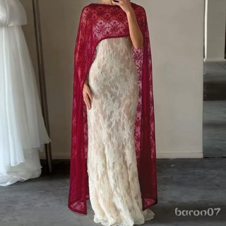 Poncho ren dài dành cho nữ, màu trơn nhẹ, phù hợp bữa tiệc tối