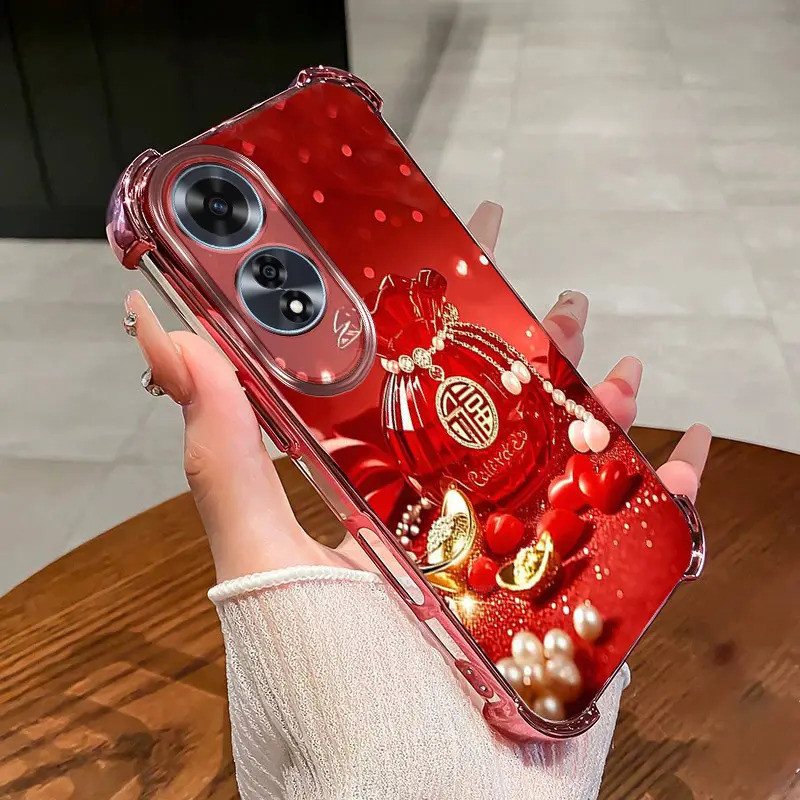 Ốp điện thoại phù hợp cho OPPO A60 4G – Chúc mừng năm mới 2026, mẫu mới chống sốc làm bằng nhựa TPU silicon mềm trong suốt.