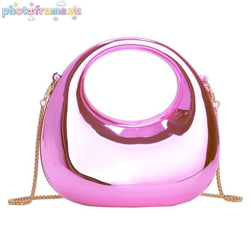 Khung Ảnh Nữ Dây Xích Túi Đeo Ngang Ví Nhỏ Acrylic Kim Loại Luster Nửa Mặt Trăng Đảng Tiệc Túi Nữ Túi Xách Sang Trọng VN