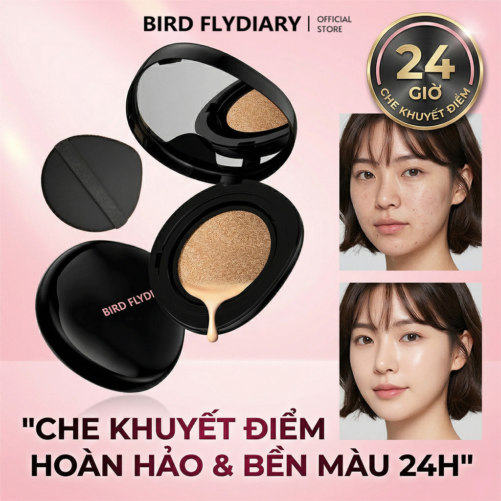 BFD Phấn Nước Cushion Siêu Che Khuyết Điểm Lâu Trôi 24H Đi Làm Cả Ngày Lì Mịn Tone Sáng 10g + Refill
