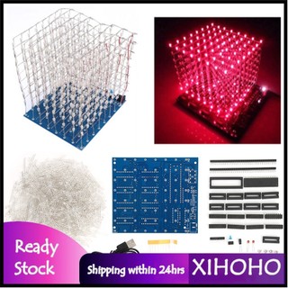 xihoho Hyuduo 3D Led Light Squared Kit 8x8x8 Cube Red Blue DIY Hand Made Trang trí nội thất Sáng bóng và độc đáo Tay nghề tuyệt vời để làm quà tặng chân thành (Màu đỏ)