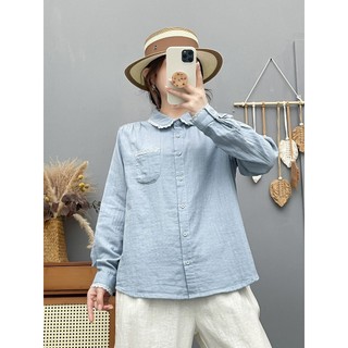 Áo sơ mi nữ ren cotton dáng dài tay, phù hợp mùa xuân