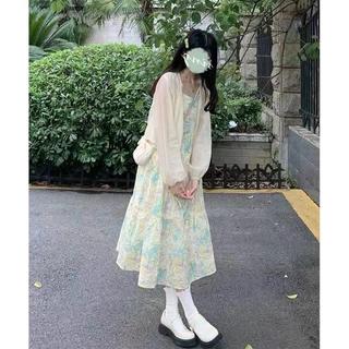 Bộ Váy yếm xanh nhạt dễ thương, tươi mát, ngọt ngào kiểu Nhật và áo khoác mỏng chống nắng cho Nữ
