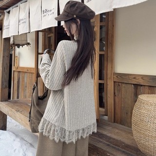Áo sơ mi dệt kim tay dài phối ren retro Hàn Quốc cho nữ, thiết kế mới rộng rãi cho mùa Hè