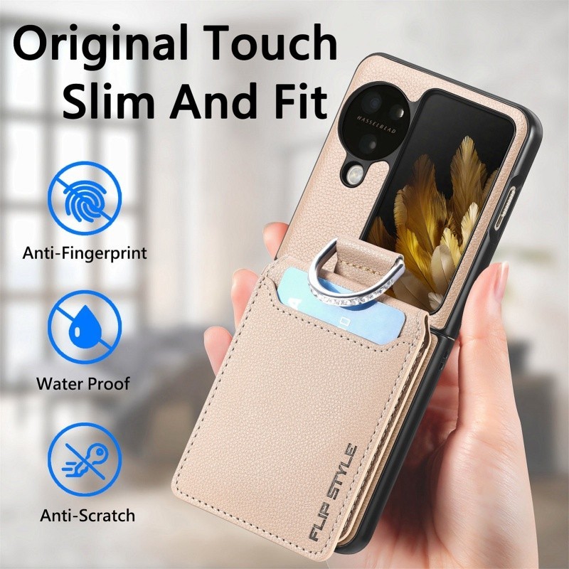 Mimi Sang Trọng Da PU Ốp lưng OPPO Find N3 Flip N2 Ví Lật Nhẫn Đựng Thẻ Bảo Vệ Mặt Sau Chống Sốc Flip7 Flip6