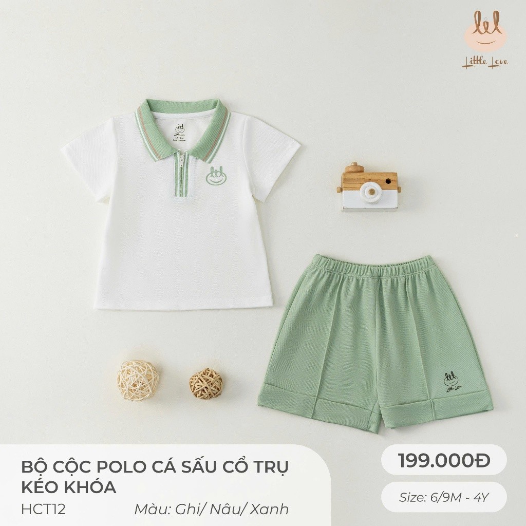 BỘ CỘC TAY POLO DA CÁ CỔ TRỤ KÉO KHÓA [ SIÊU MỀM, MÁT, MỊN CO DÃN VÀ THẤM HÚT TỐT] SZ 6/9M - 4Y (HCT12)