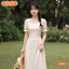 Đầm thiết kế BEMINE cổ vuông dáng chữ A họa tiết nơ phù hợp đi chơi-B469