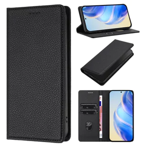 Ốp Điện Thoại Da Cho VIVO X300 X200 FE Ultra X100 X100S Pro X200S Khe Cắm Thẻ Ví PU Lychee Hạt Từ Flip Case Phong Cách 008