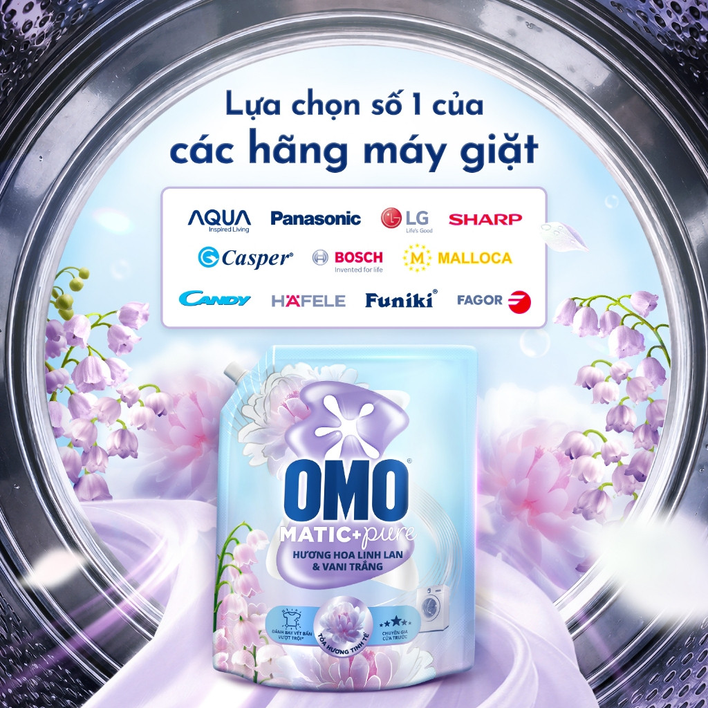 Nước Giặt OMO Cửa Trước | Cửa Ngang Hương Hoa Linh Lan & Vani Trắng - Túi 3.6KG