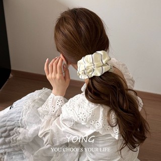 Dây buộc tóc nữ scrunchy sọc vàng cao cấp - phụ kiện tóc thời trang cho xuân hè