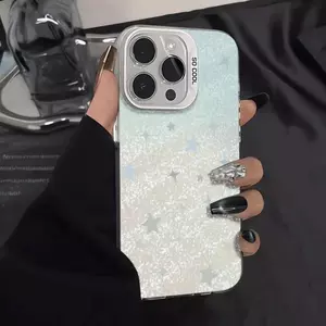 Ngôi sao gradient xanh Ốp lưng iPhone 17/16/15/17 Pro, dễ thương, chống sốc, mẫu mới nhất