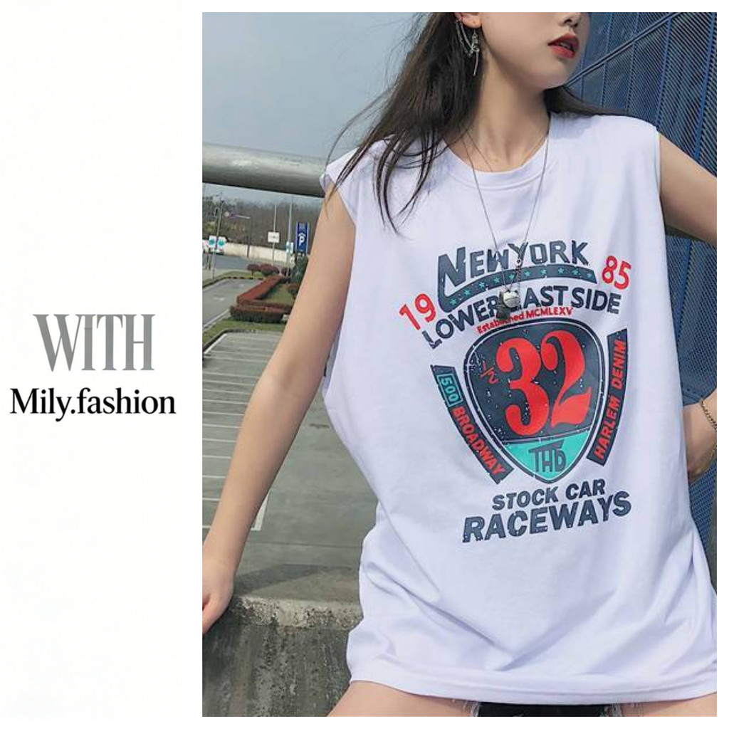 Milyfashion Giả Hai Mảnh Lót Bóng Rổ Áo Vest Không Tay In Hình Rời Kích Thước Lớn Thoải Mái
