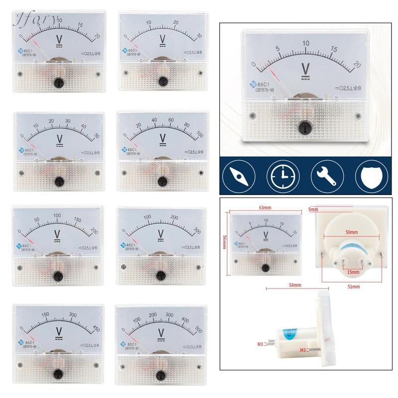 Jfory Vôn kế 85V 0-100V 0- 0-500V Hình chữ nhật Loại 2.5 Bảng điều khiển tương tự Vôn Đồng hồ đo điện áp