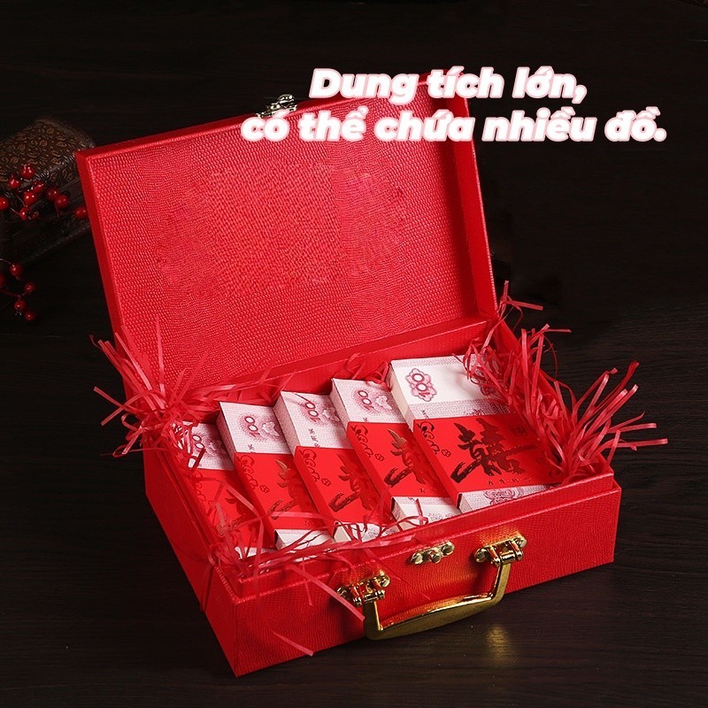 Hộp valy nạp tài đựng sính lễ,Phong cách Tân Trung Hoa, quà cưới, có tua rua, tượng trưng cho cát tường như ý