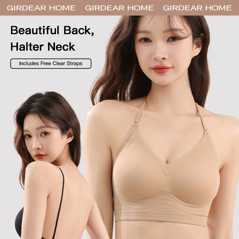 Girdear Home Áo Ngực Nữ Cổ Haltơ Lưng Trần Mùa Hè Dây Mảnh Giúp Ngực Nhỏ Đẩy Lên Trông To Hơn Không Đường May Màu Da Thiết Kế Chéo Vô Hình Dáng Chữ U,7631FJ02