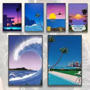 Hiroshi Nagai Vaporwave Japanese Beach Canvas Painting Art Home Wall Decor Canvas Poster